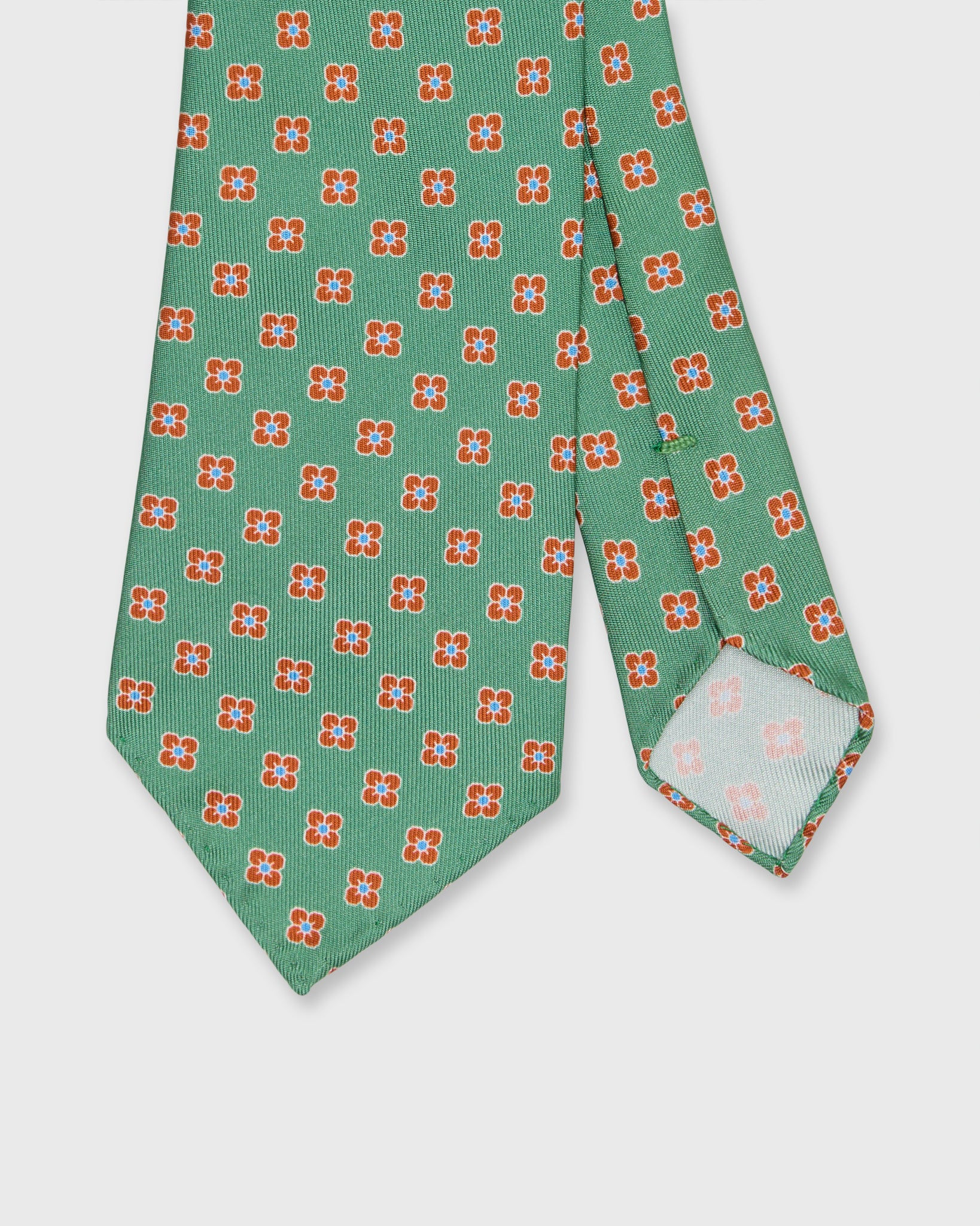 Silk Print Tie in Lovat/Ginger/Blue Flower