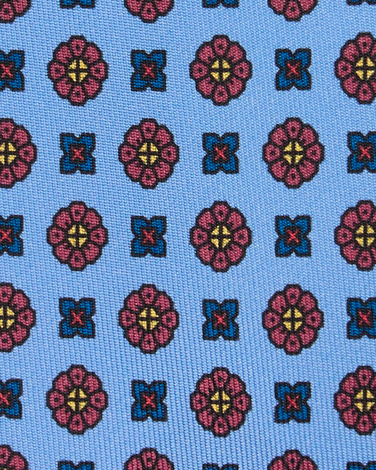 Silk Print Tie in Sky/Raspberry/Navy Foulard