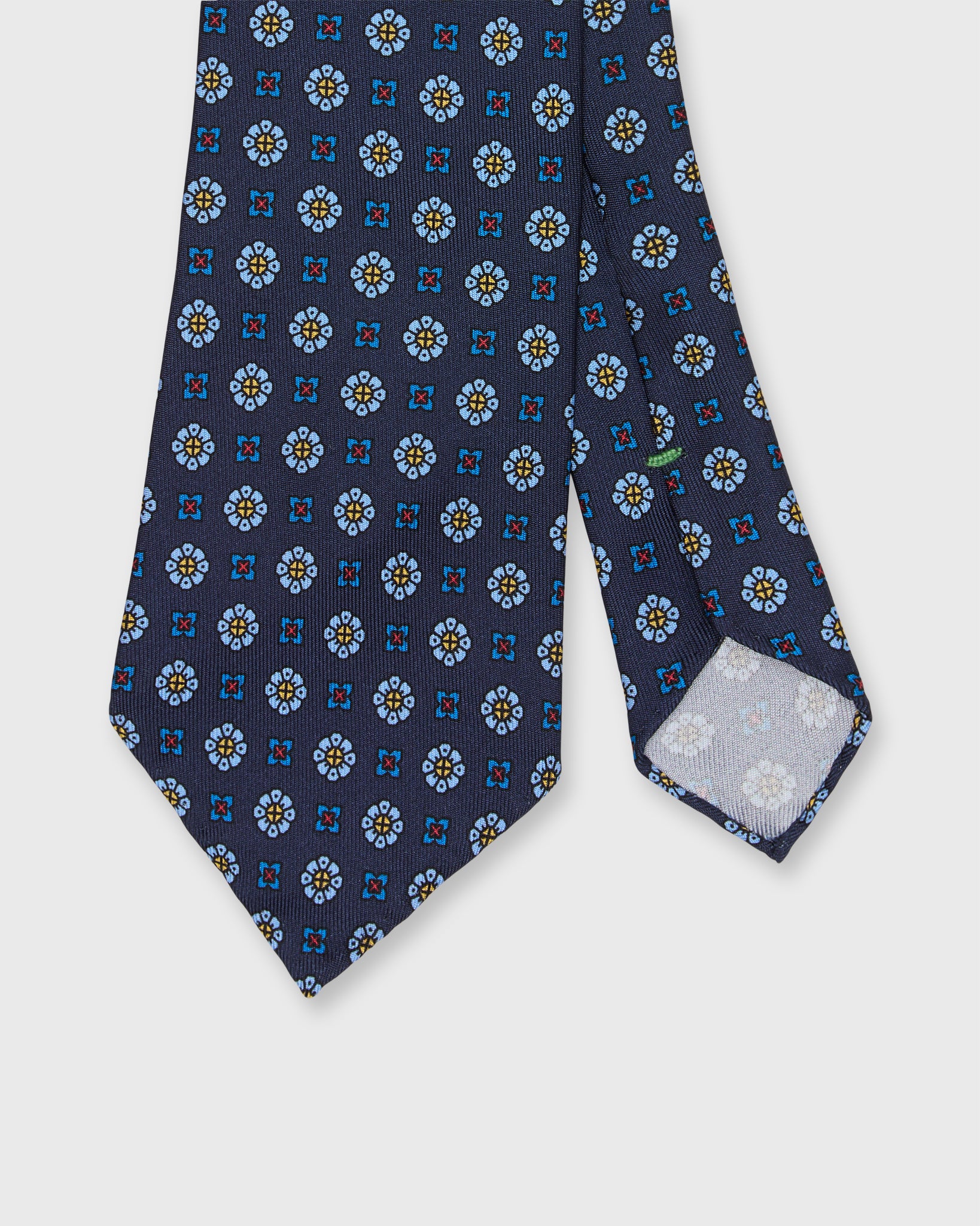 Silk Print Tie in Navy/Sky/Blue Foulard