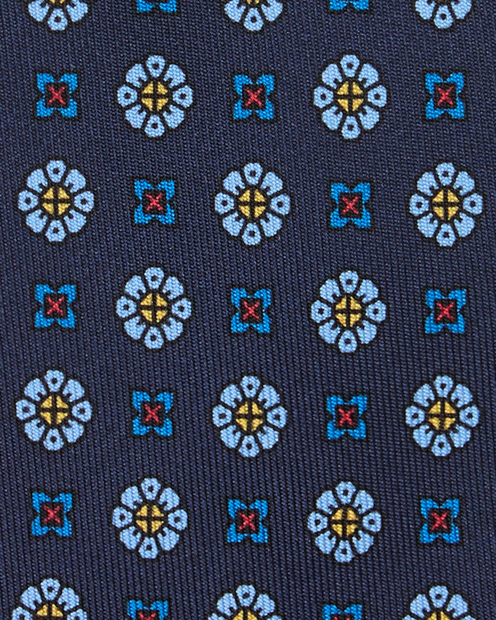 Silk Print Tie in Navy/Sky/Blue Foulard