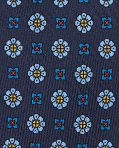 Silk Print Tie in Navy/Sky/Blue Foulard