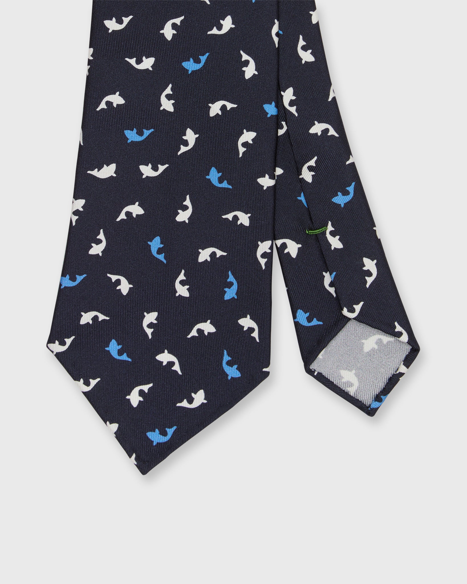 Silk Print Tie in Navy/Blue Shark