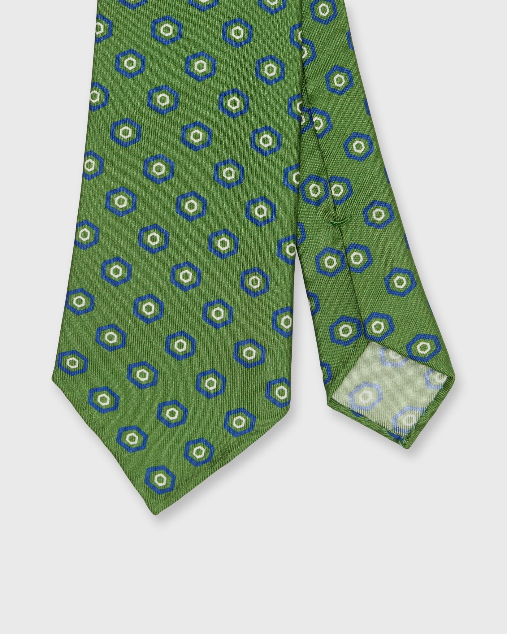Silk Print Tie in Moss/Blue Geo