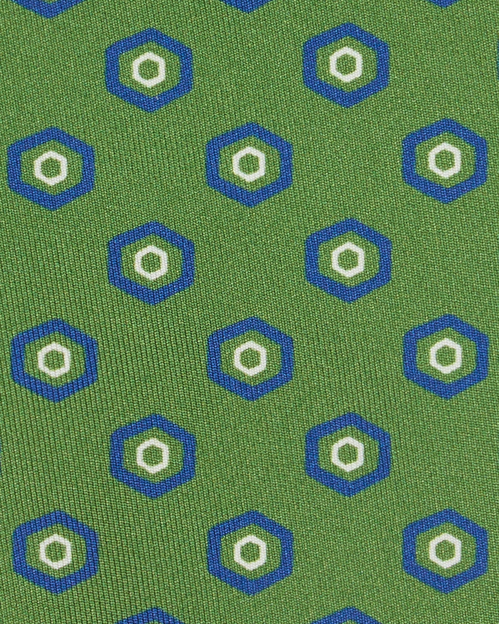 Silk Print Tie in Moss/Blue Geo