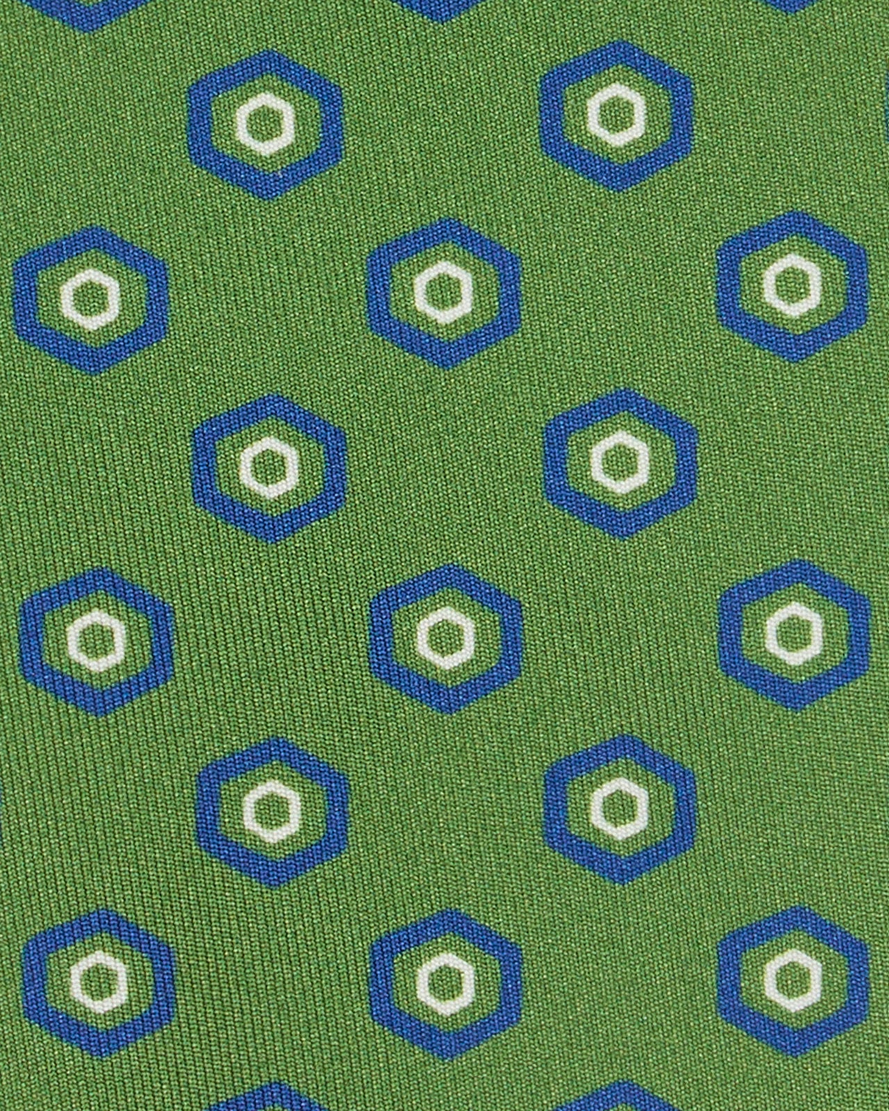 Silk Print Tie in Moss/Blue Geo