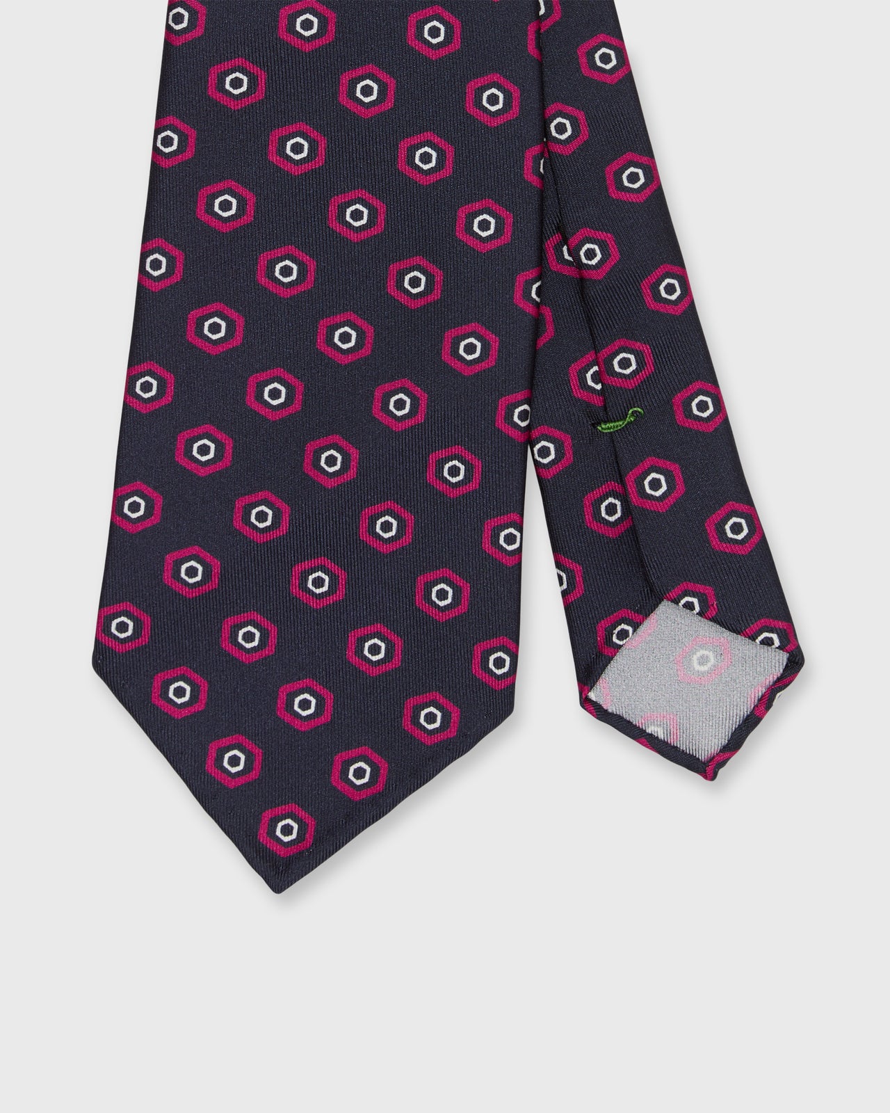 Linen Print Tie in Navy/Berry Geo