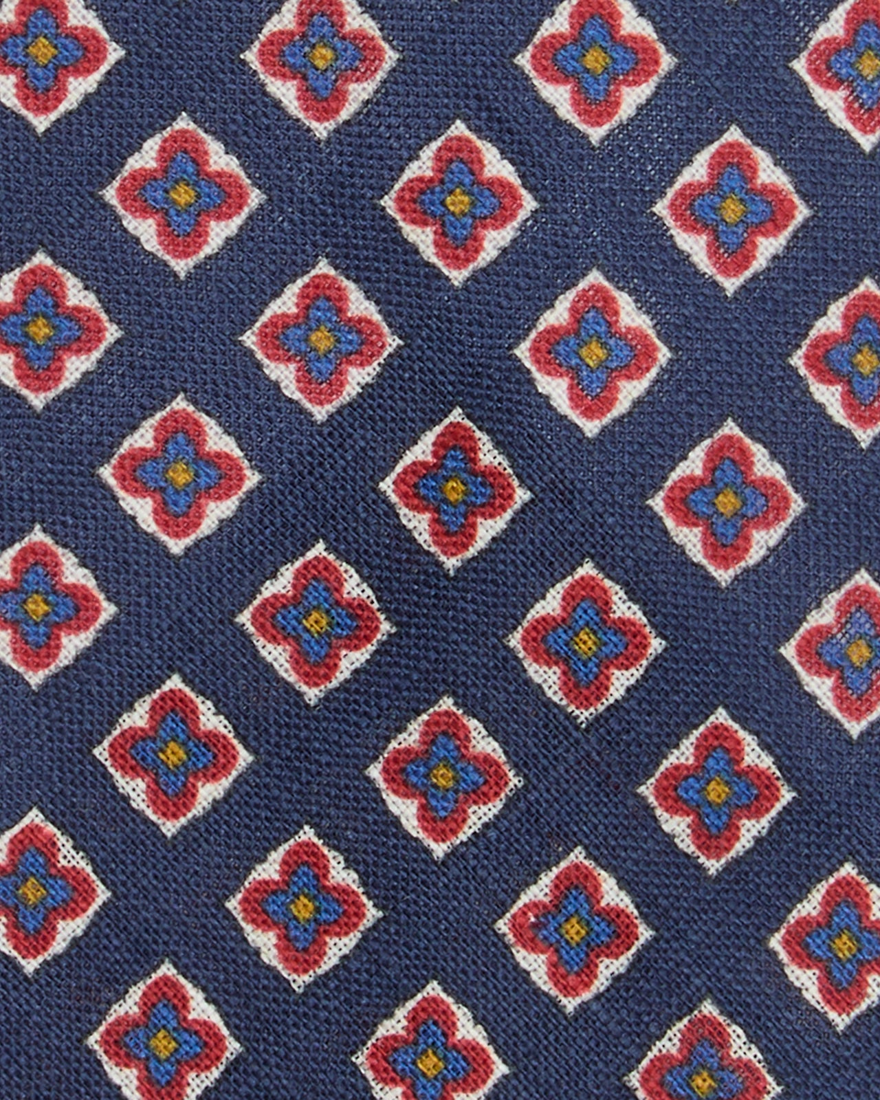 Linen Print Tie in Air Force/Salmon Medallion