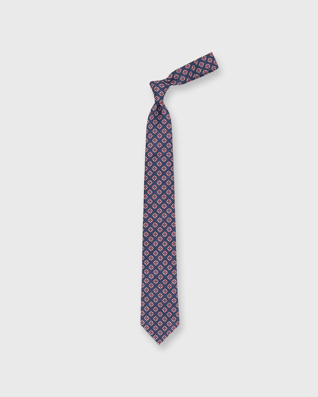 Linen Print Tie in Air Force/Salmon Medallion