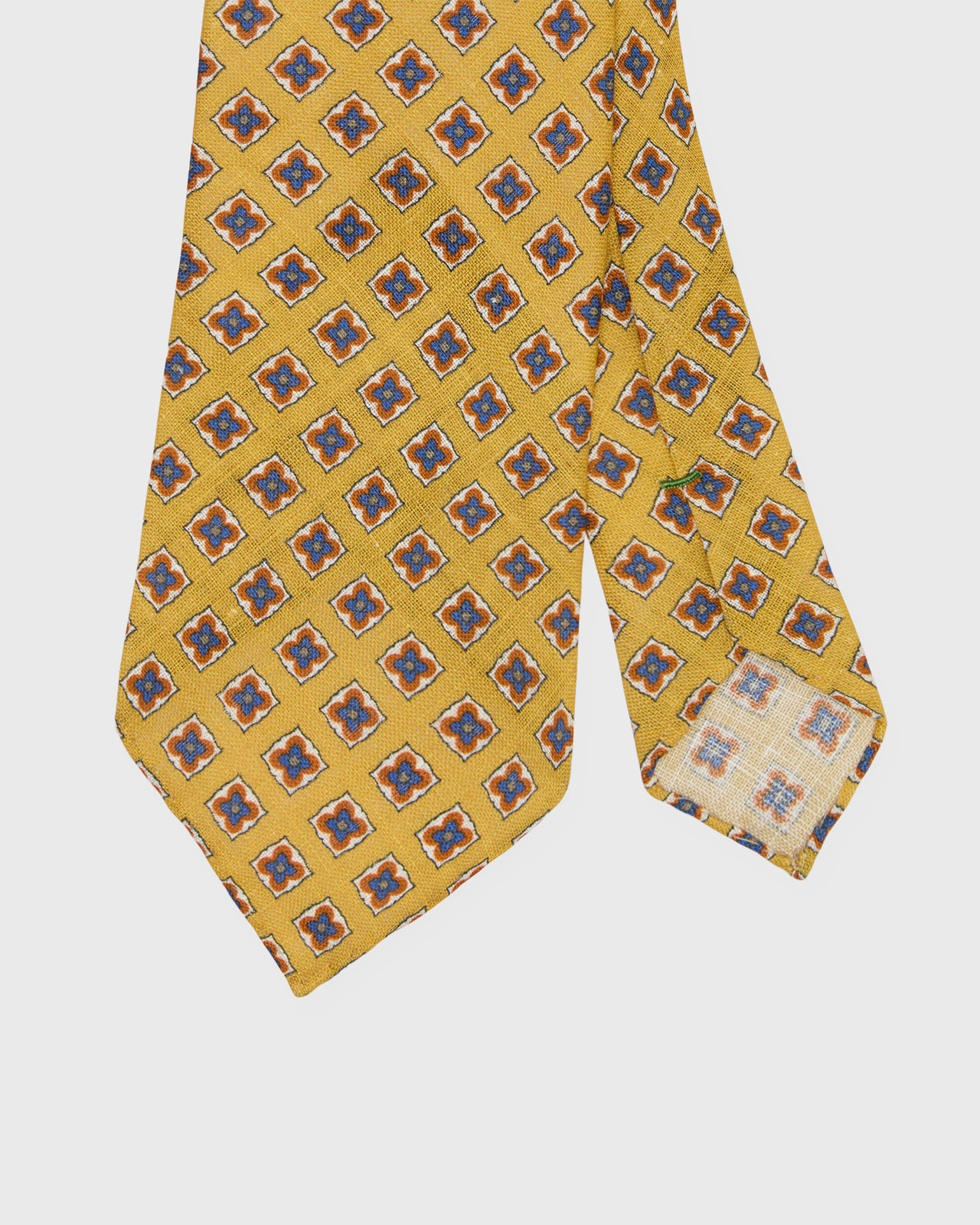 Linen Print Tie in Yellow/Blue Medallion