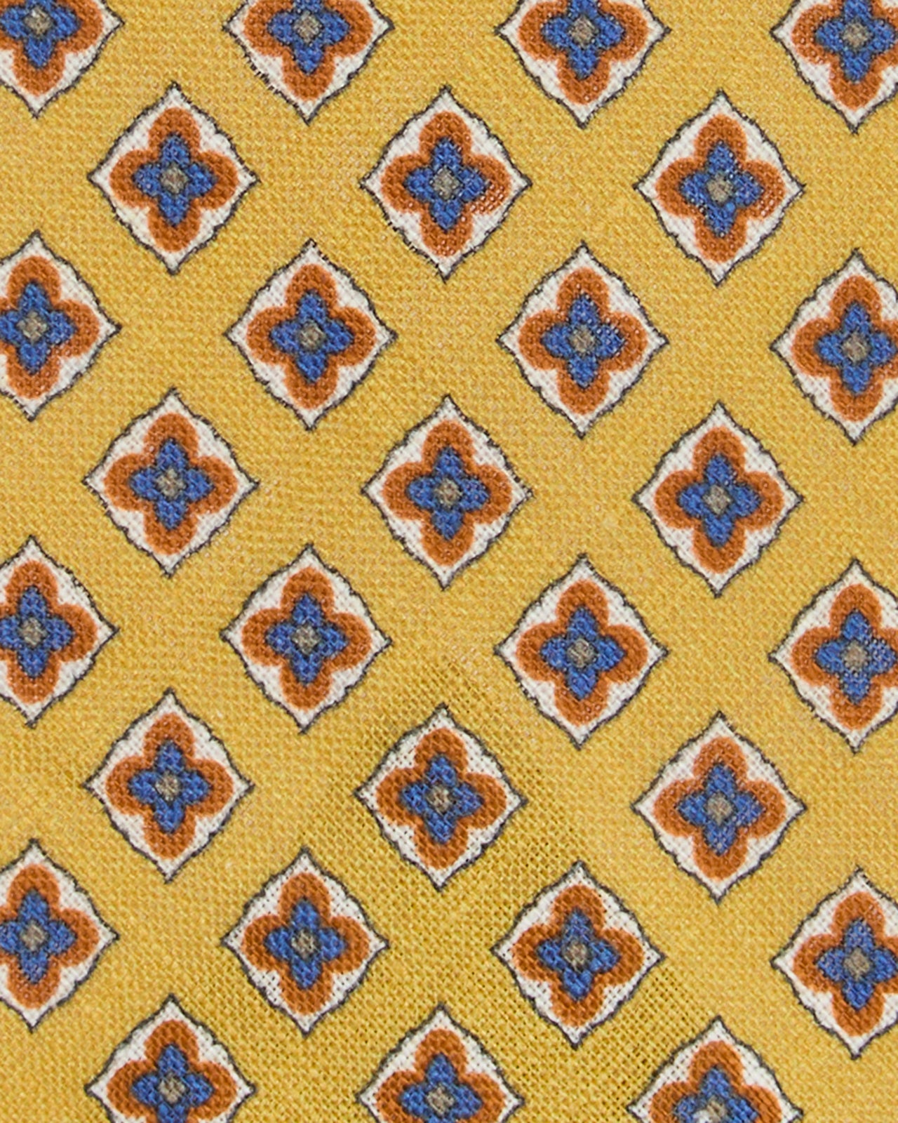 Linen Print Tie in Yellow/Blue Medallion