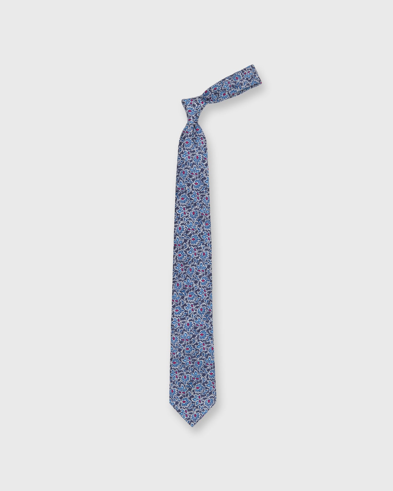 Linen Print Tie in Navy/Blue/Berry Paisley