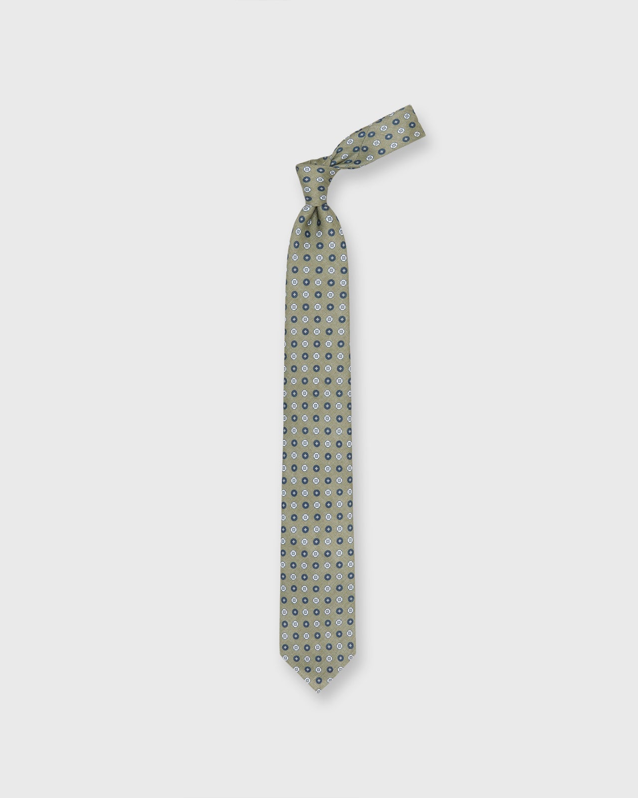Silk/Linen Print Tie in Sage/Navy/Bone Geo Dot