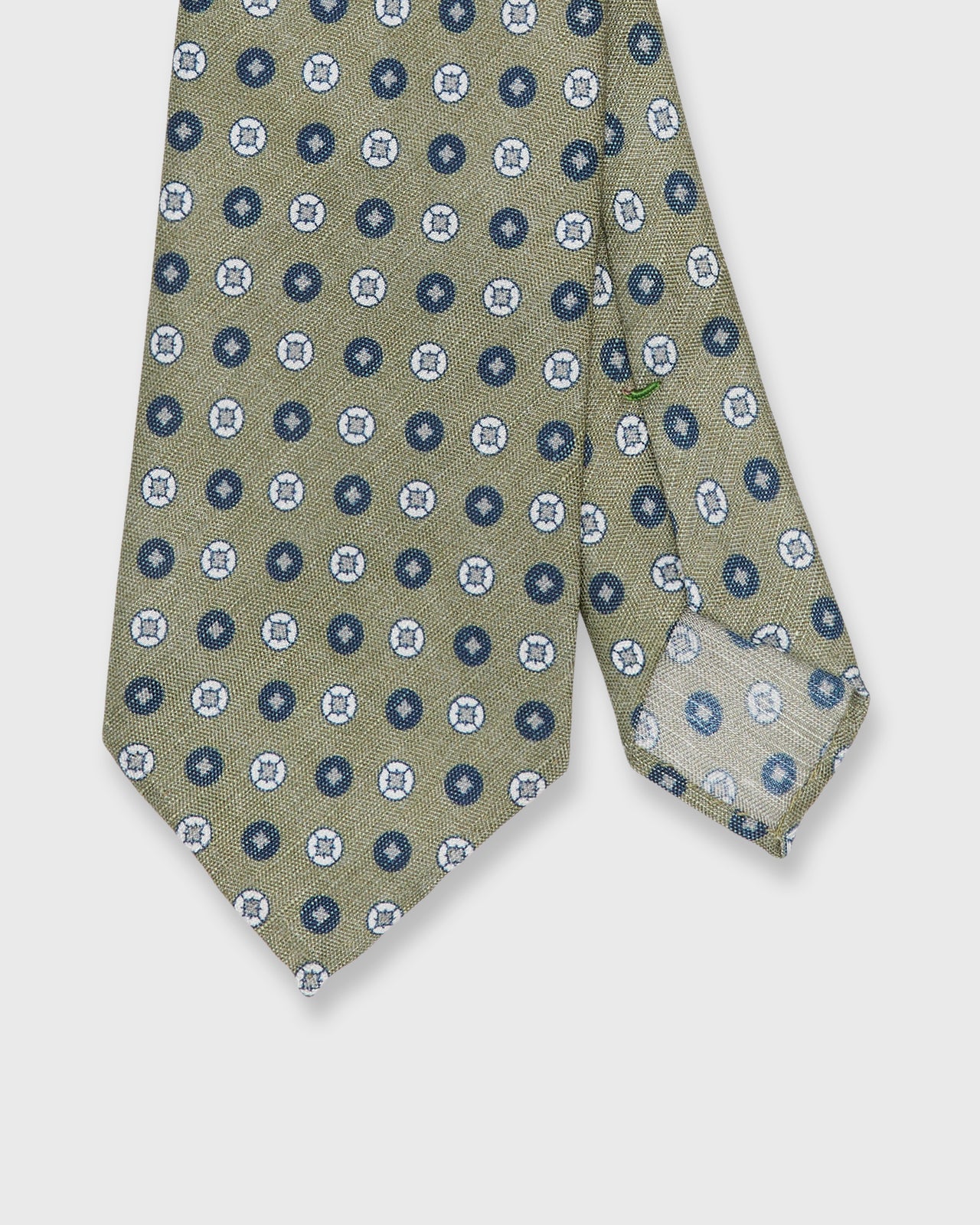 Silk/Linen Print Tie in Sage/Navy/Bone Geo Dot