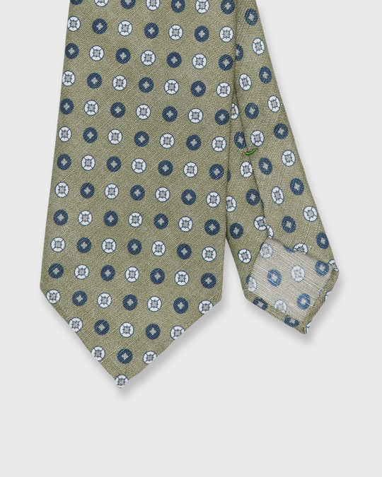 Silk/Linen Print Tie in Sage/Navy/Bone Geo Dot
