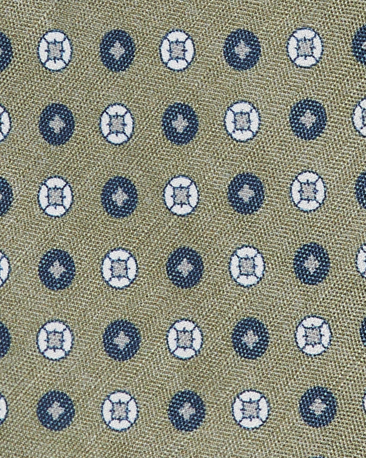 Silk/Linen Print Tie in Sage/Navy/Bone Geo Dot
