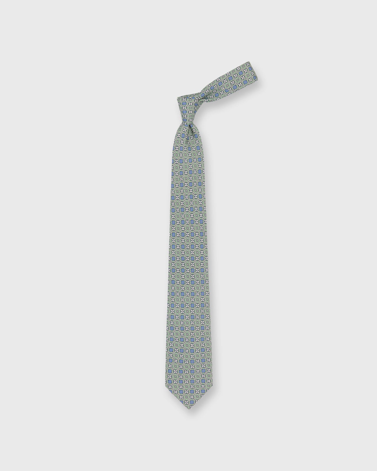 Silk Print Tie in Lovat/Blue/Smoke Kaleidoscope