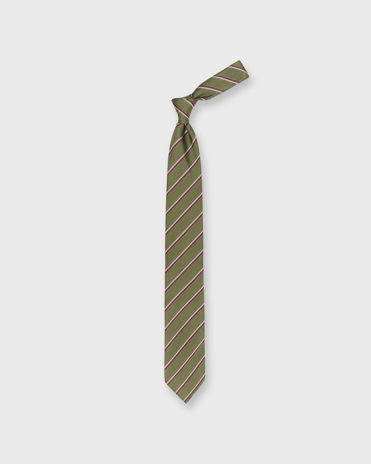 Silk Woven Tie in Olive/Umber/Bone Stripe