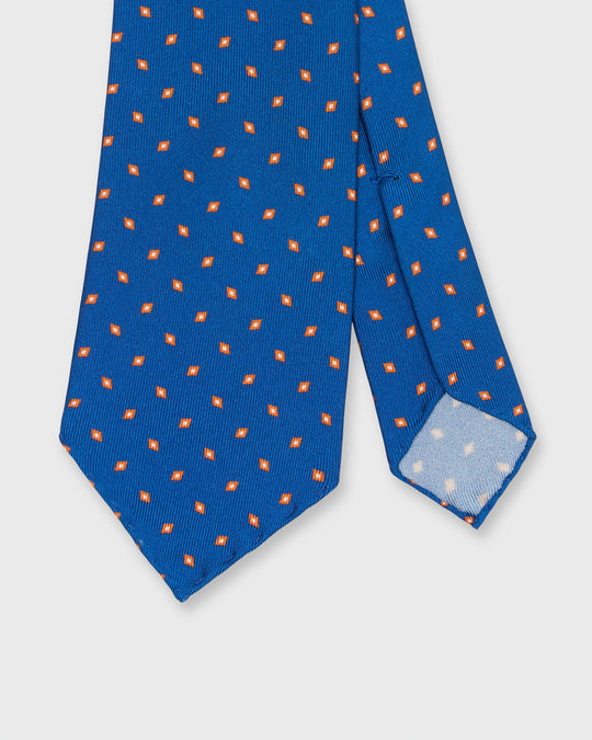 Silk Print Tie in Blue/Orange Diamond