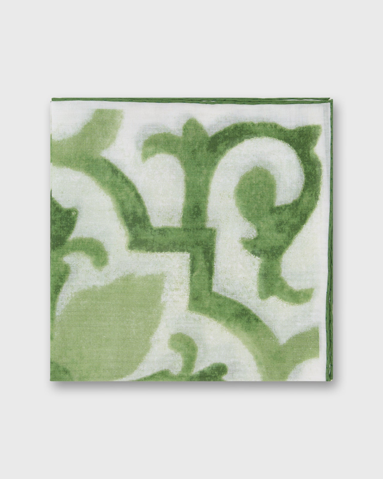 Cotton Print Pocket Square in Green Tapestry