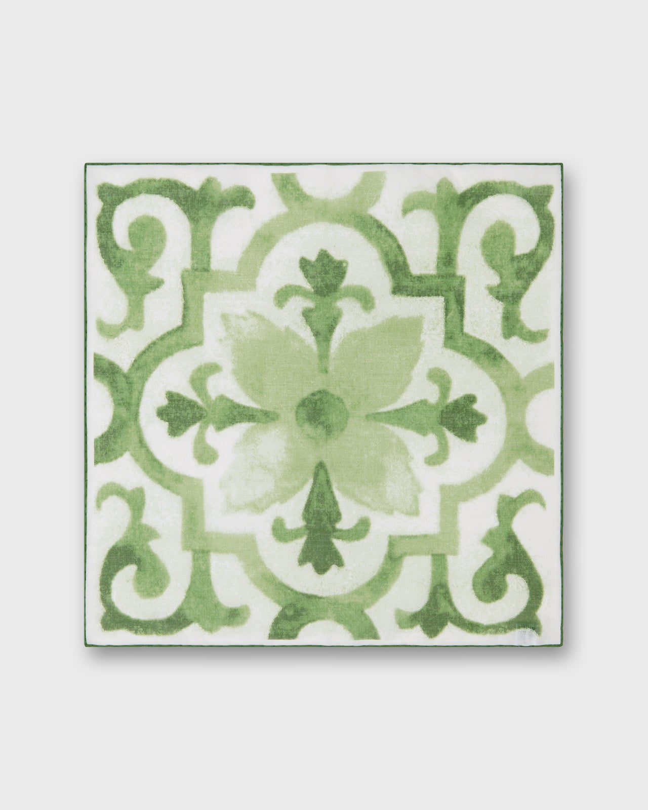 Cotton Print Pocket Square in Green Tapestry