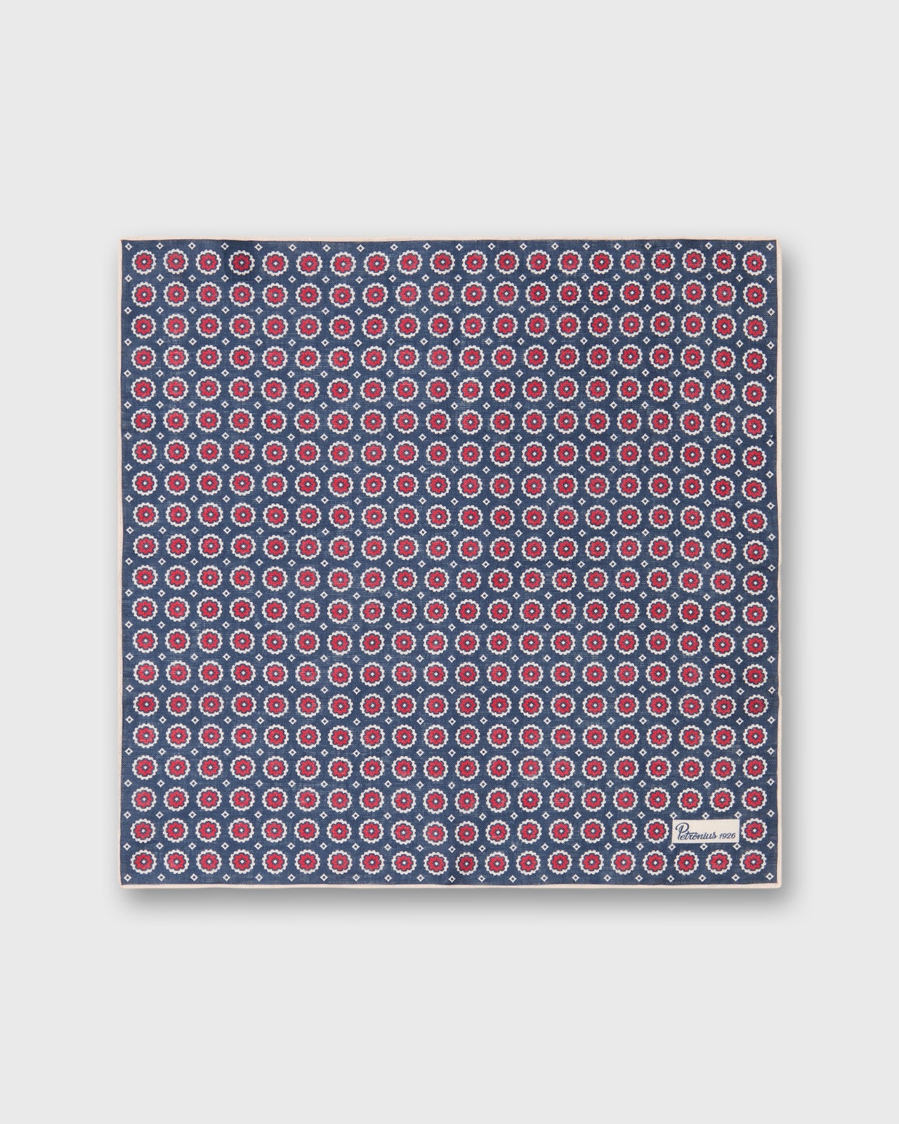 Linen Print Pocket Square in Navy/Red/Cream Foulard