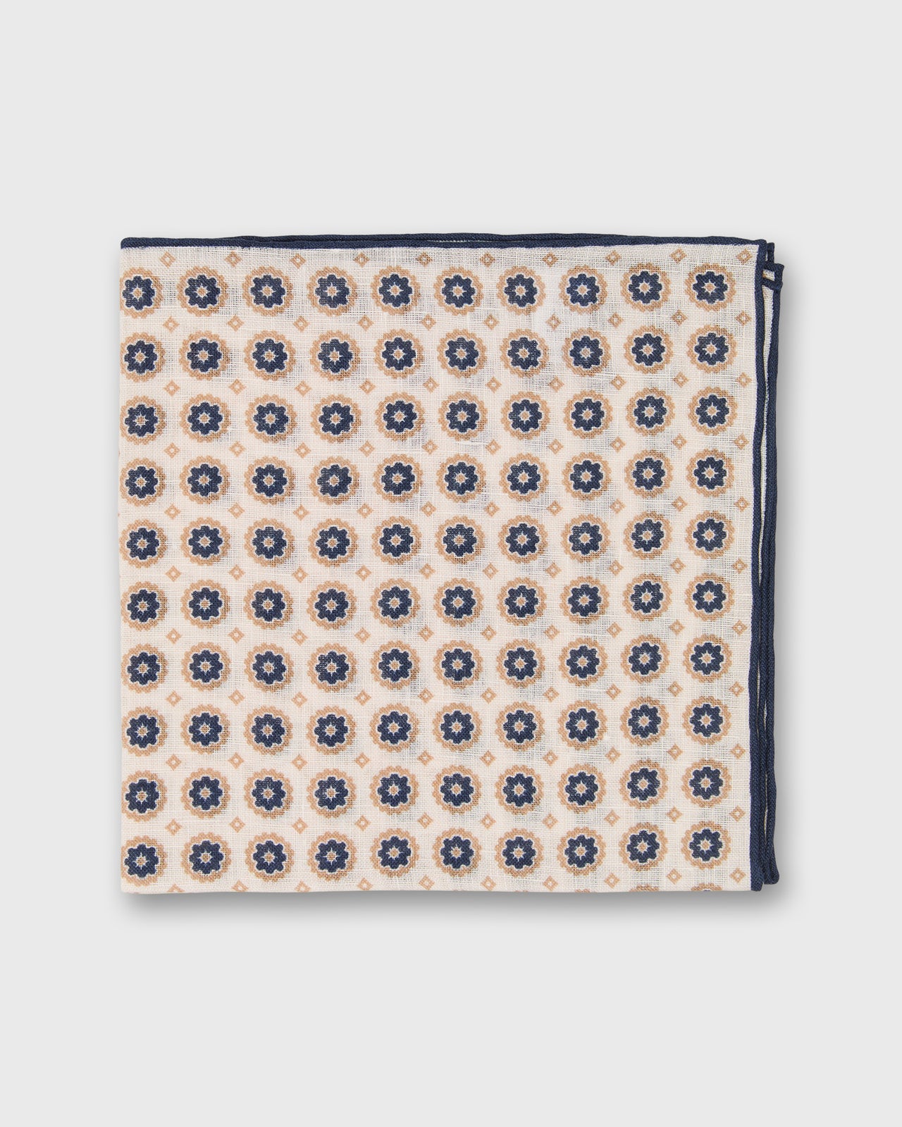 Linen Print Pocket Square in Bone/Khaki/Navy Foulard