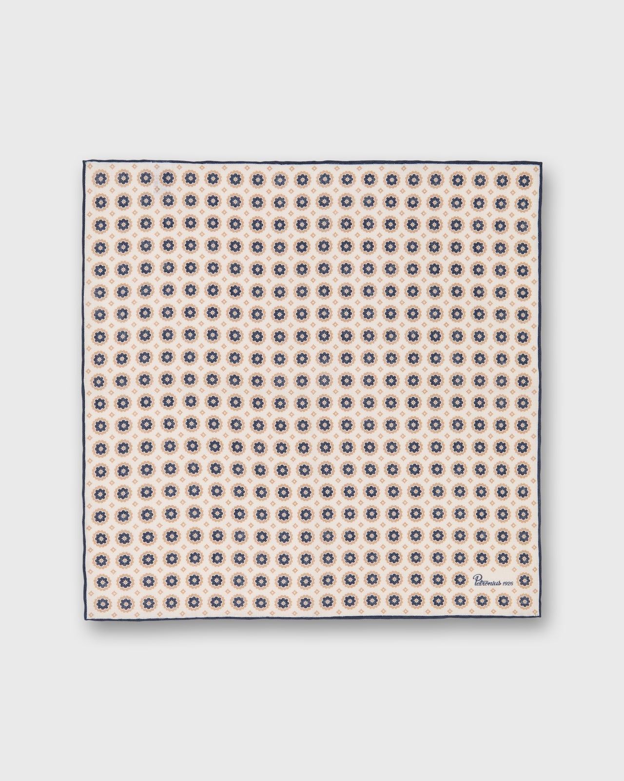 Linen Print Pocket Square in Bone/Khaki/Navy Foulard