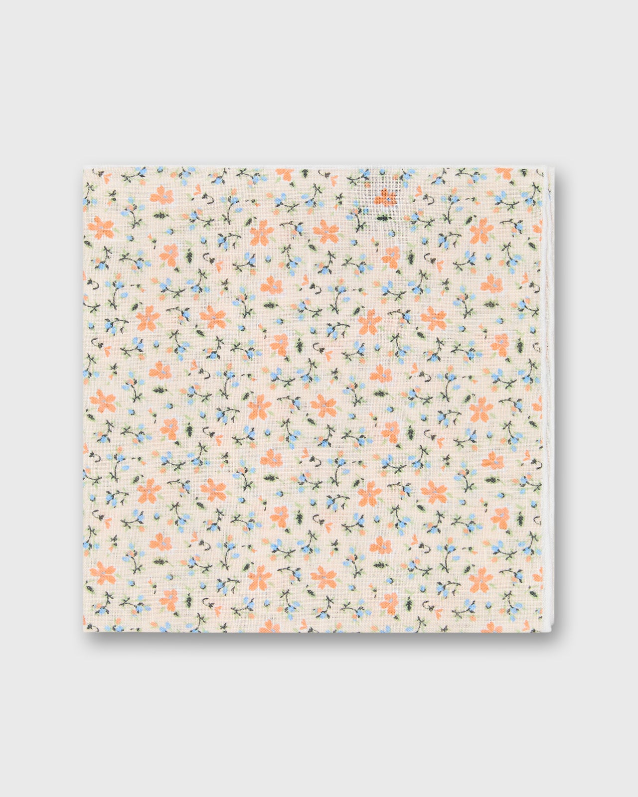 Linen Print Pocket Square in Cream/Orange Floral