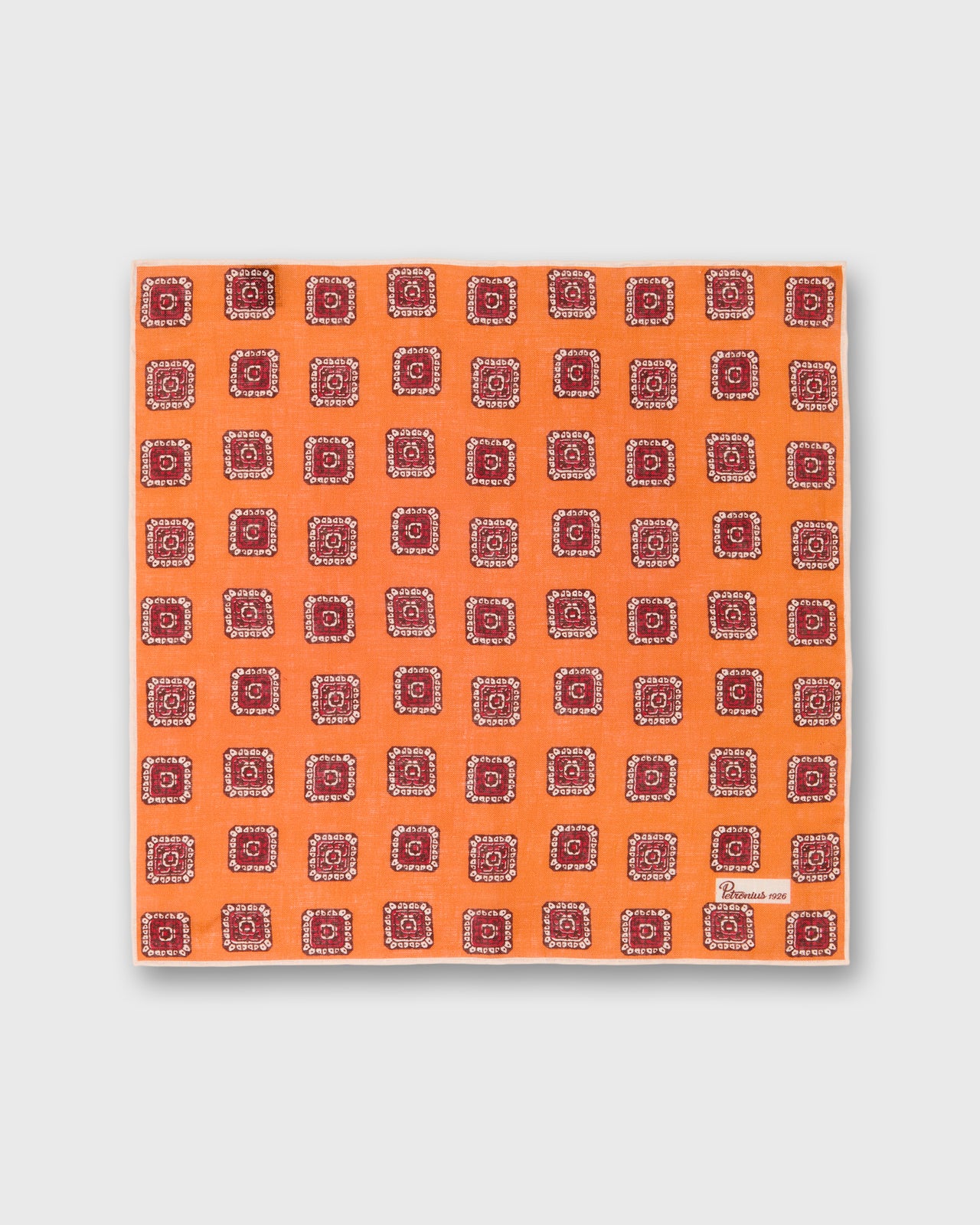 Linen Print Pocket Square in Orange/Red Medallion