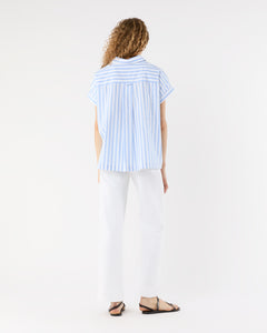 Popover Short-Sleeved Shirt in Light Blue Stripe