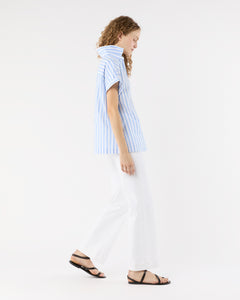 Popover Short-Sleeved Shirt in Light Blue Stripe