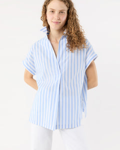 Popover Short-Sleeved Shirt in Light Blue Stripe