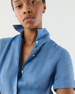 Load image into Gallery viewer, Short-Sleeved Classic Shirtwaist Maxi Dress in Atlantic Blue Sahara Linen
