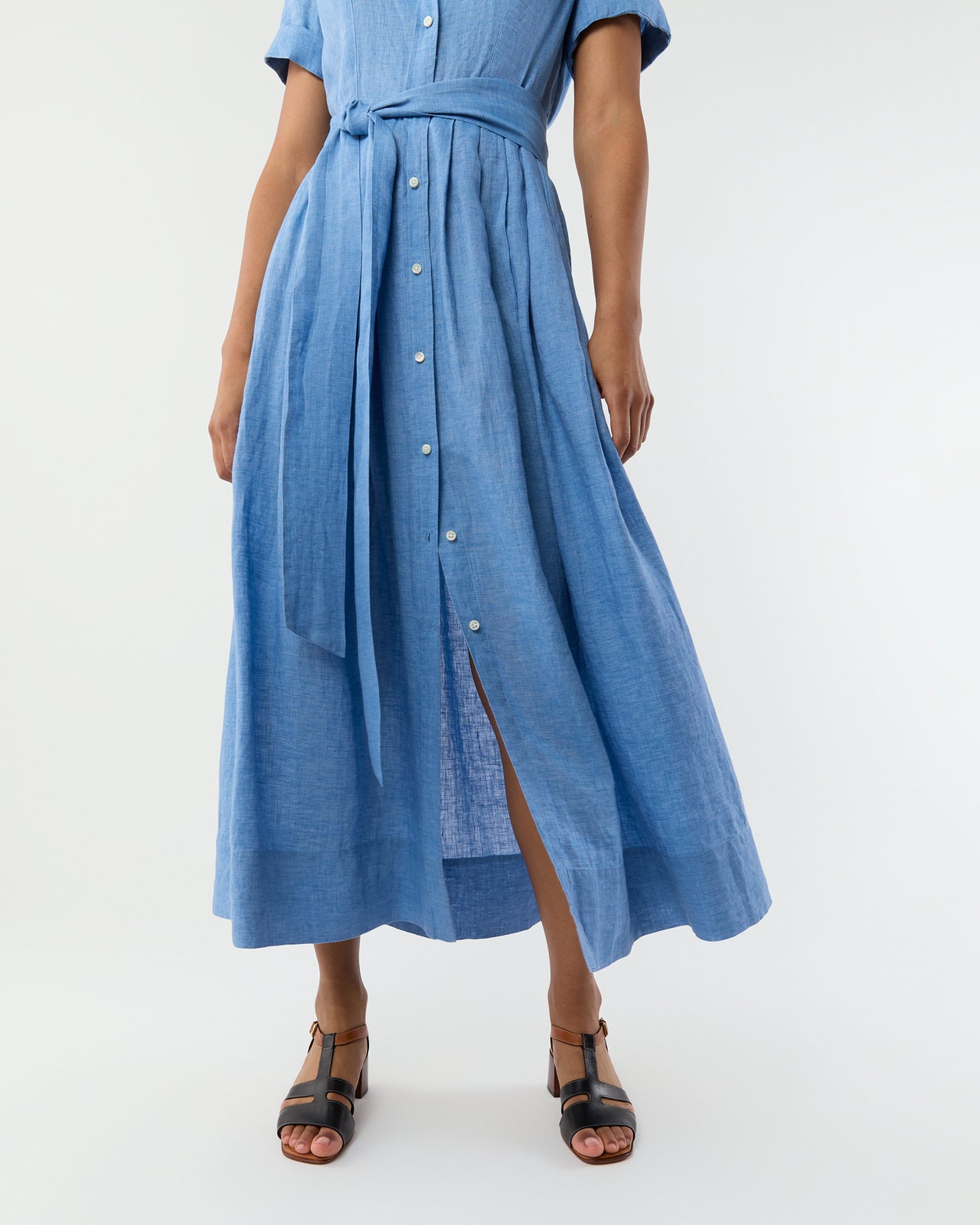 ann mashburn shirt dress Short-Sleeved Classic Shirtwaist Maxi Dress in Atlantic Blue Sahara Li