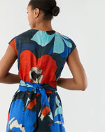 Load image into Gallery viewer, Scarlett Dress in Blue/Red Large Floral Printed Linen
