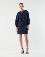 Load image into Gallery viewer, Francine Dress in Navy Floral Sequin Embroidered Poplin
