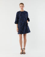Load image into Gallery viewer, Francine Dress in Navy Floral Sequin Embroidered Poplin
