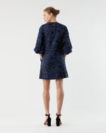 Load image into Gallery viewer, Francine Dress in Navy Floral Sequin Embroidered Poplin
