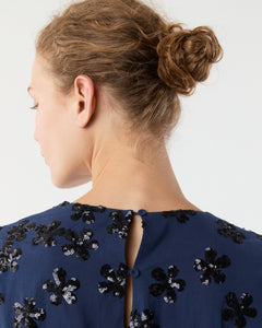 Francine Dress in Navy Floral Sequin Embroidered Poplin