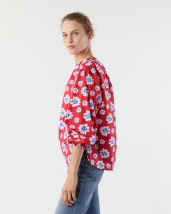 Alma Blouse in Red/Blue Floral Printed Poplin