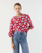 Load image into Gallery viewer, Alma Blouse in Red/Blue Floral Printed Poplin
