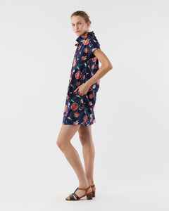 Atelier Two-Way Ruffle Dress in Navy/Multi Poppy Printed Poplin
