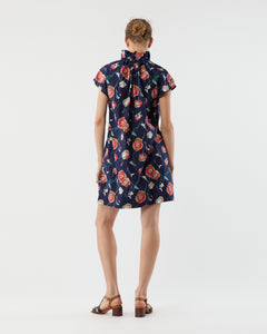 Atelier Two-Way Ruffle Dress in Navy/Multi Poppy Printed Poplin