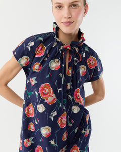 Atelier Two-Way Ruffle Dress in Navy/Multi Poppy Printed Poplin