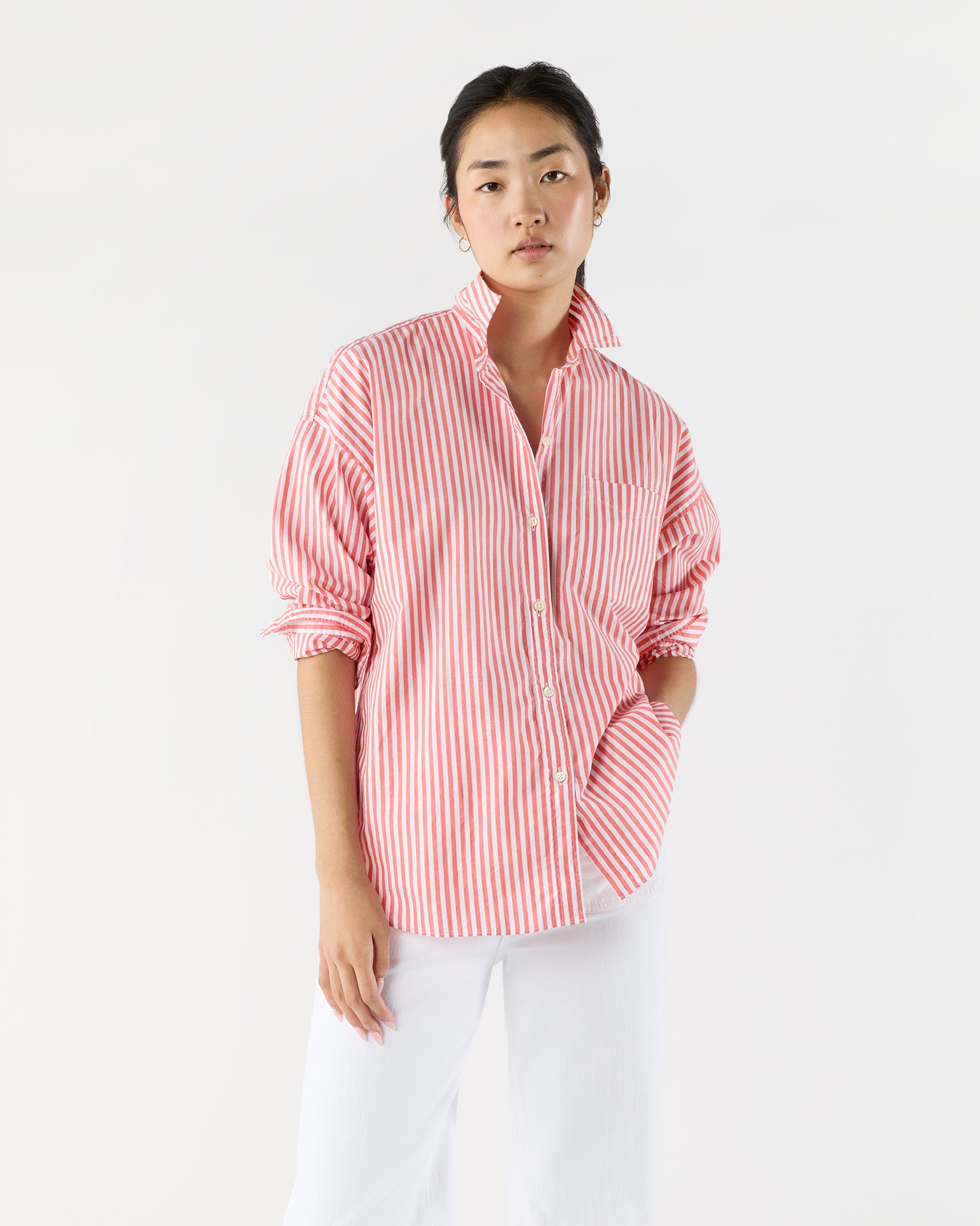Weekender Shirt in Orange Stripe Chambray