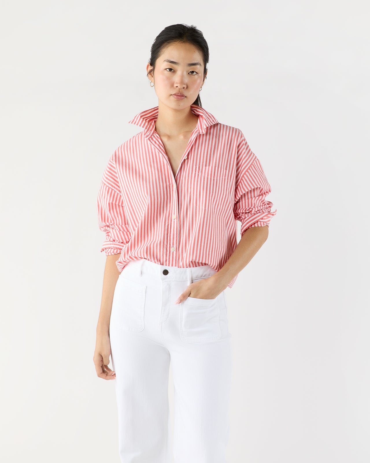 Weekender Shirt in Orange Stripe Chambray