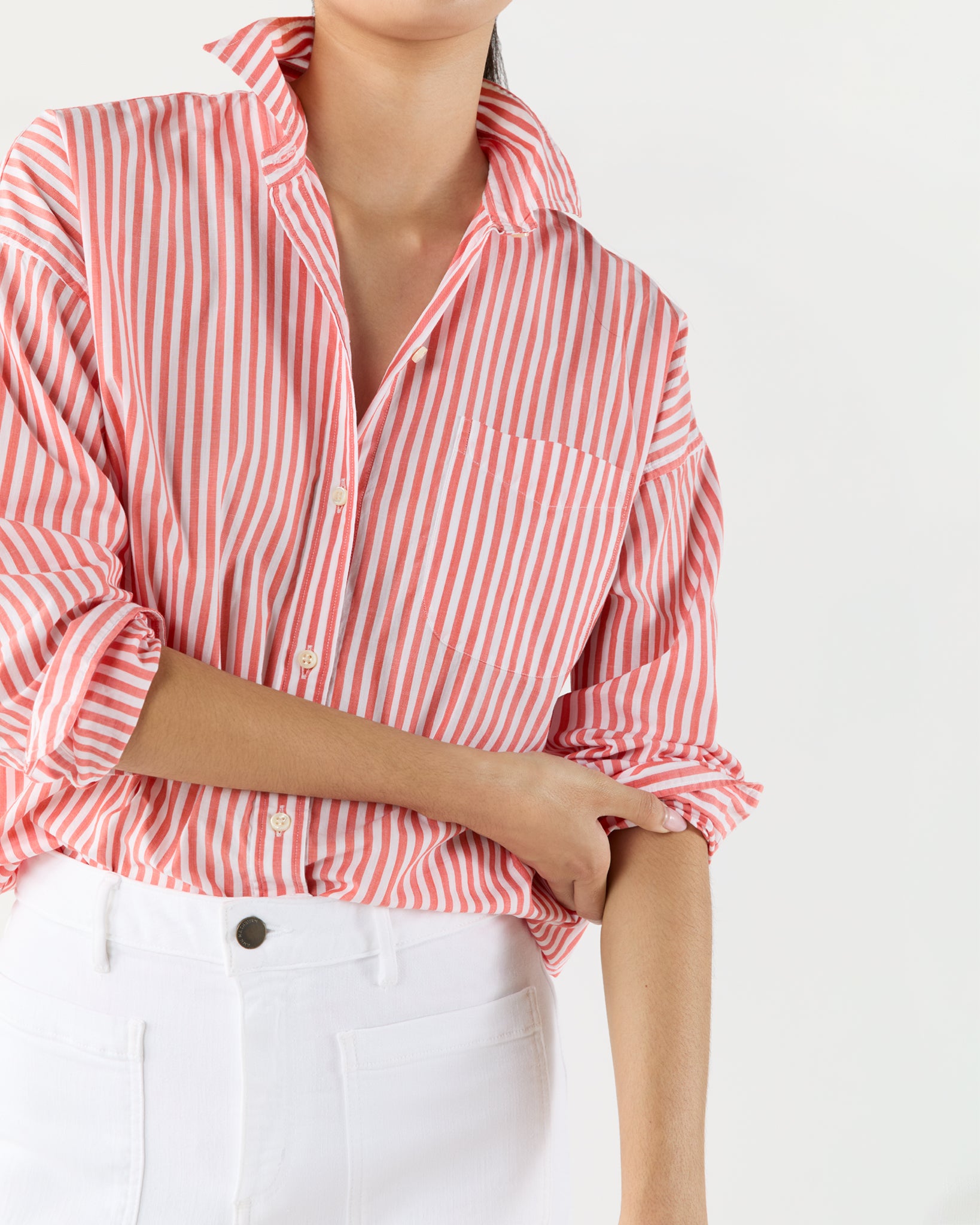 Weekender Shirt in Orange Stripe Chambray