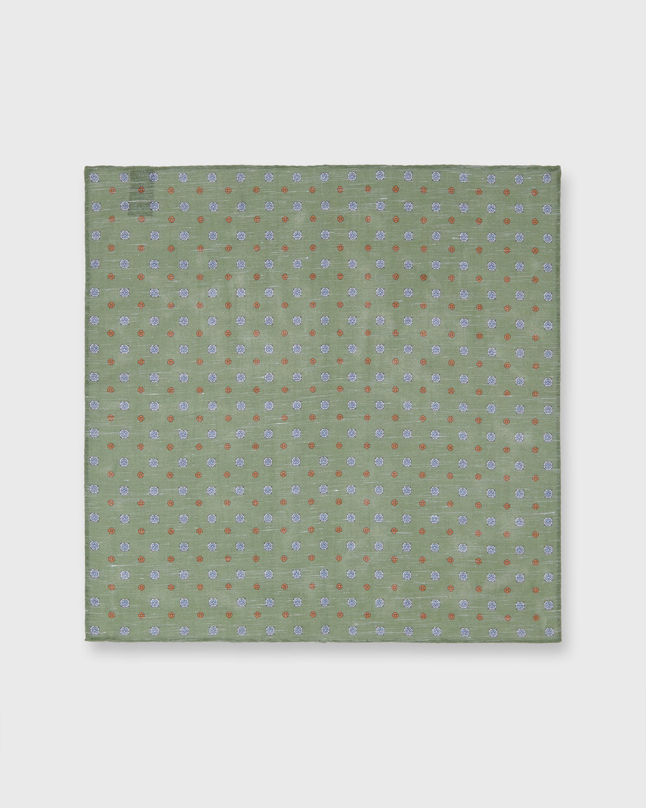 Hand-Rolled Cotolino Print Pocket Square in Olive/Blue/Orange Flower