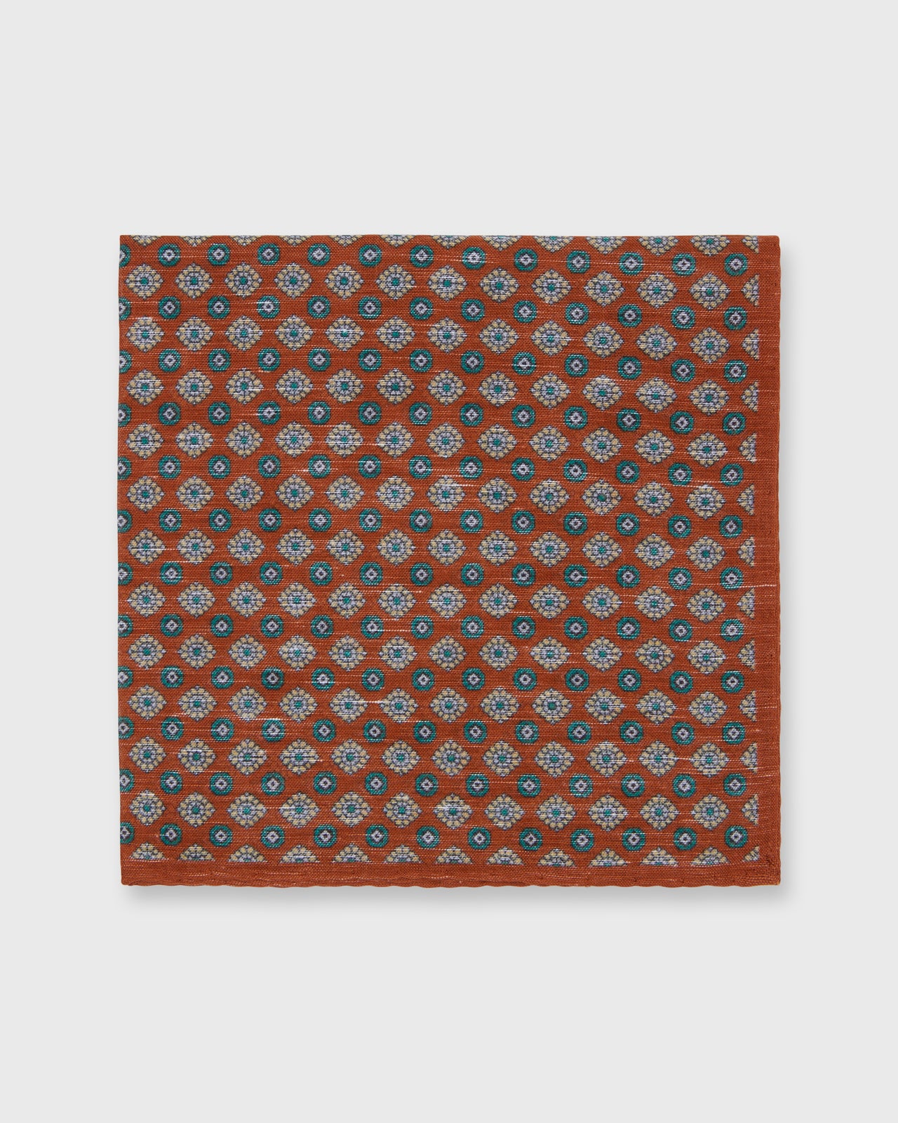 Cotolino Print Pocket Square in Umber/Yellow/Green Foulard
