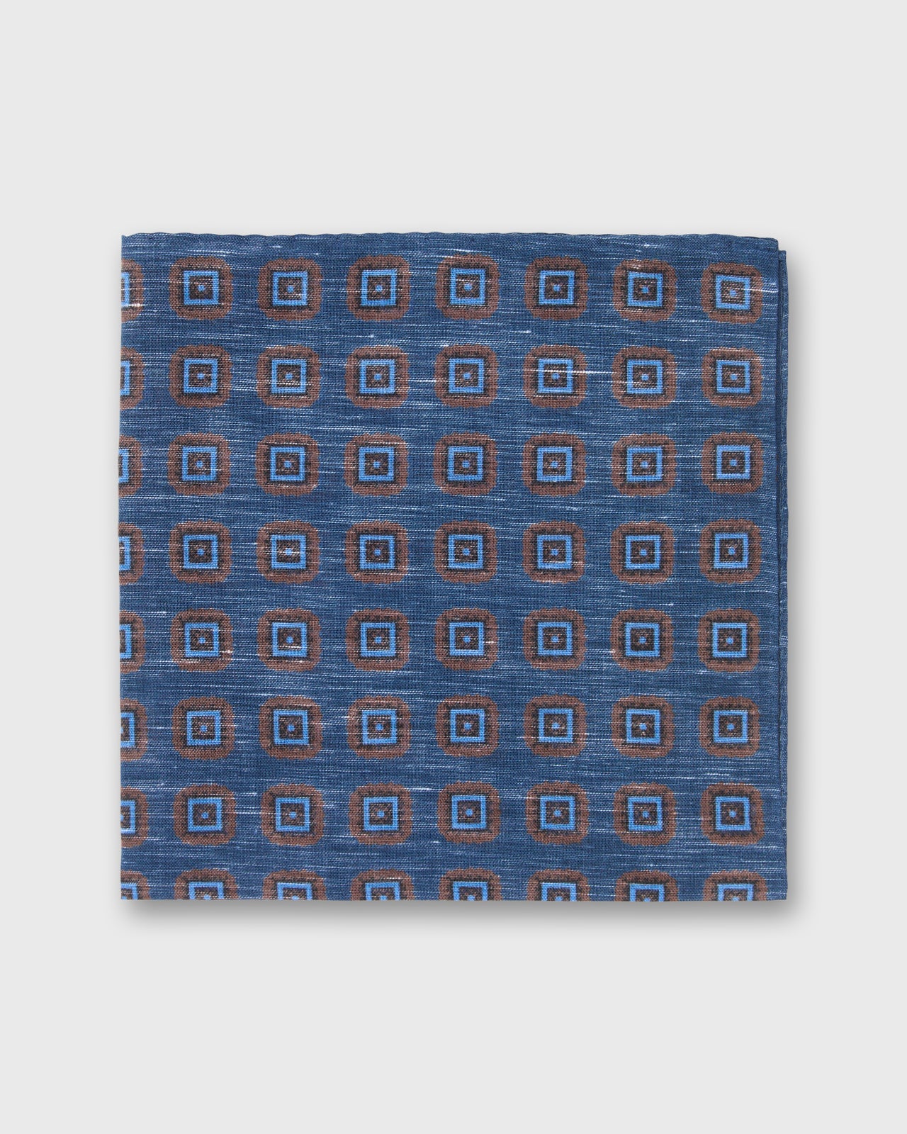 Cotolino Print Pocket Square in Navy/Umber/Sky Medallion